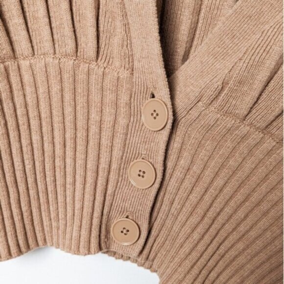 WILFRED Plunge Front Cardigan Wool Sweater Tan Brown xxs ARITZIA - Picture 12 of 14
